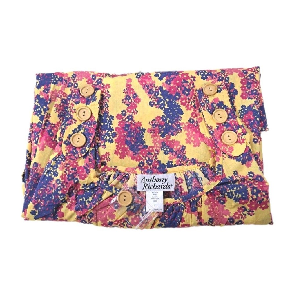 A. Richards VTG Aughts Y2K Midi Sun Dress Yellow Floral Wooden Button Women's 1X - Picture 8 of 8